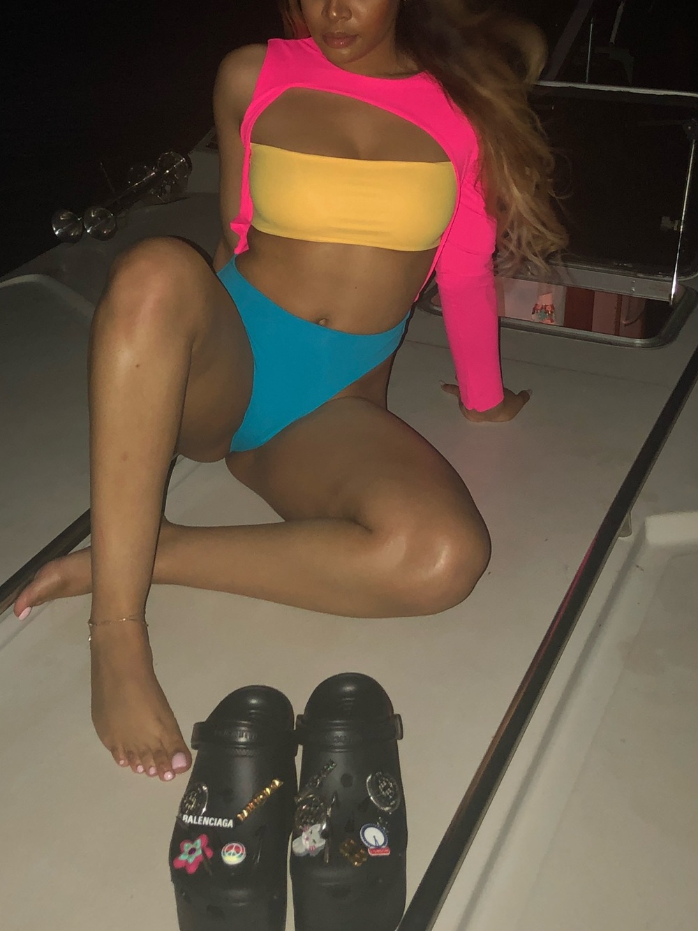 Brown Label Swim Neon Pink & Yellow Colorblock Monokini